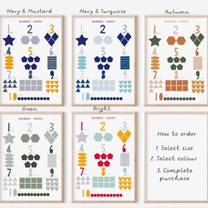 Red Numbers and Shapes Print, Numbers Print, Nursery Decor, Nursery Wall Art, Kids Room Decor ...
