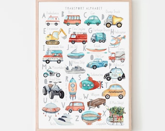 Transport Alphabet Druck, Kinderzimmer Dekor, Kinderzimmer Dekor, Kinderzimmer Drucke, Kinderzimmer Wandkunst, Kinderzimmer Fahrzeug, Poster