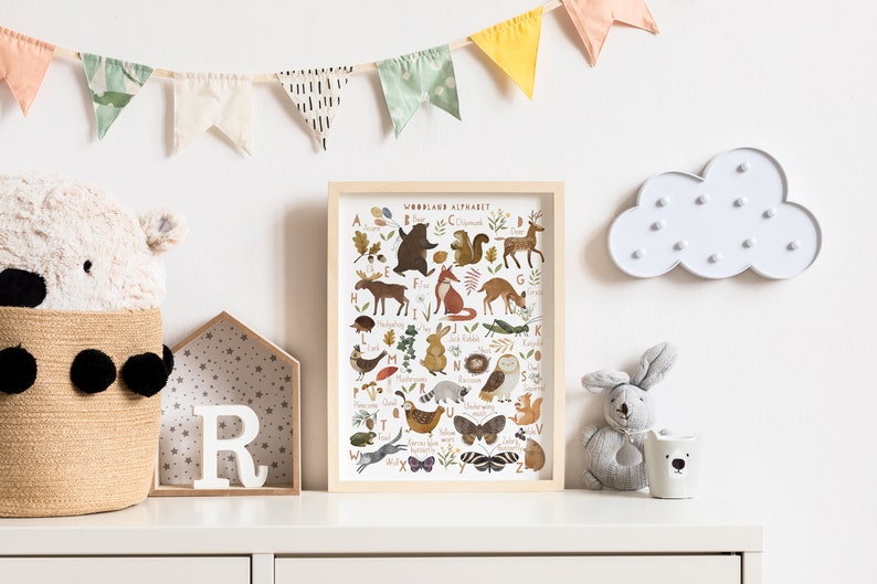 Woodland Print, Woodland Alphabet Print, Nursery decor, Woodland Nursery Art, Kids room wall art, Children's bedroom decor, Woodland Art image 7