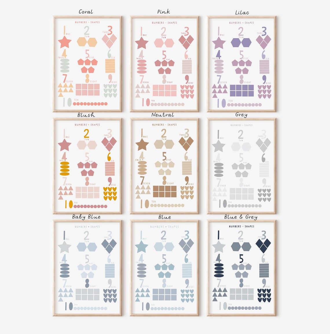 Red Numbers and Shapes Print Numbers Print Nursery Decor - Etsy