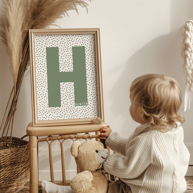 Personalised Initial Name Print Nursery Print Boys Bedroom Decor Nursery Wall Art Children's Bedroom Wall Decor Nursery Art image 1