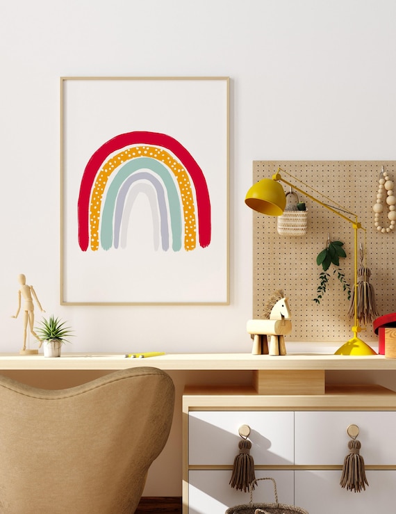 Rainbow Wall Art, Bright Rainbow Poster, Baby Nursery Decor, Girls