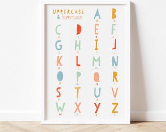 Impresión del alfabeto, póster del alfabeto, decoración de guardería, arte de pared de guardería, decoración de habitación infantil, impresión de arte del alfabeto, impresión de letras del alfabeto, póster abc