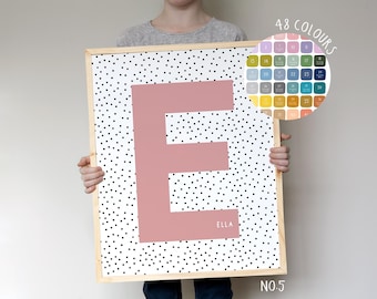 Impresión de nombre inicial personalizada / Impresión de guardería / Decoración de dormitorio de niña / Arte de pared de guardería enmarcado / Decoración de pared de dormitorio infantil / Arte de pared