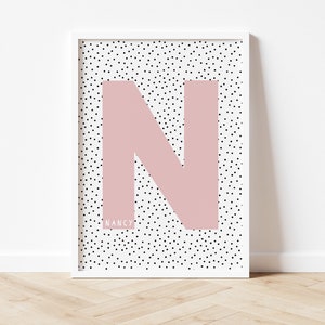 Impresión personalizada con nombre inicial / Impresión para habitación infantil / Decoración para dormitorio de niña / Arte mural enmarcado para habitación infantil / Decoración de pared para dormitorio infantil / Arte mural