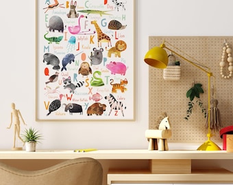 Animal alphabet print, Nursery decor, Animal nursery prints, Kids room wall art, Childrens bedroom wall decor, Nursery wall art framed
