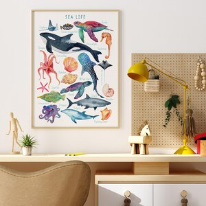 Sea life Print, Nursery Ocean decor, Ocean Animals Poster, Nursery Wall Art, Children's Wall Art Print, Kids Posters, Nursery Art image 3