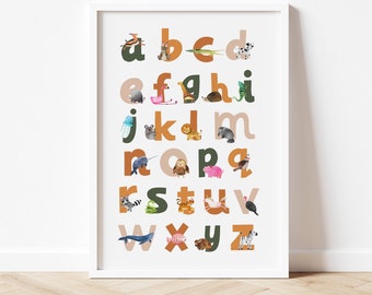 Animal alphabet print, Animal nursery prints, Kids room wall art, Childrens room wall decor, Nursery wall art framed, Nursery decor