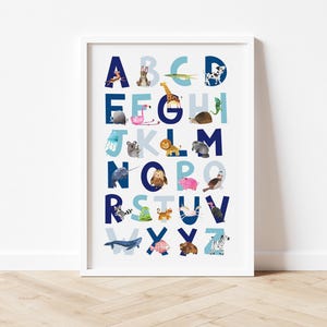 Dierenalfabetafdruk, dierenkwekerijafdrukken, kinderkunstafdrukken, kindermuurkunst jongens, kindermuurkunst voor slaapkamers, kinderkamerkunst
