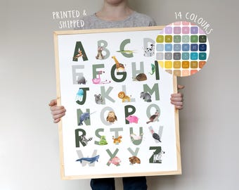 Animal Alphabet Print - Nursery Wall Art, Kids Room Decor, ABC Poster, Educational Art, Baby Shower Gift, Framed Print or Printable Download