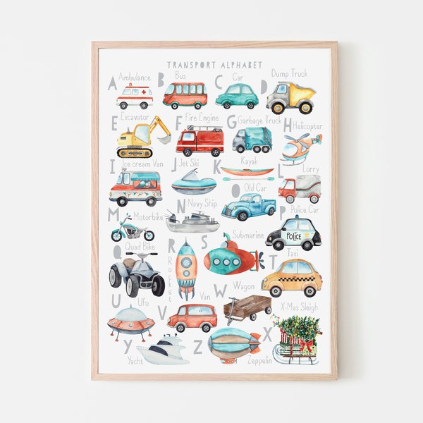 Transport alphabet print, Transportation Nursery Decor, Nursery decor, boys nursery prints, Kids room wall art, Kids Vehicle Poster