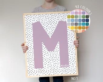 Impresión de nombre inicial personalizada / Impresión de guardería / Decoración de dormitorio de niña / Arte de pared de guardería enmarcado / Decoración de pared de dormitorio infantil / Arte de pared