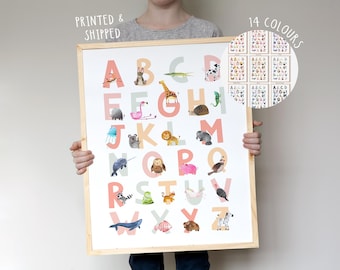 Animal Alphabet Print - Nursery Wall Art, Kids Room Decor, ABC Poster, Educational Art, Baby Shower Gift, Framed Print or Printable Download