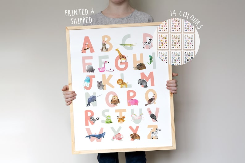 Animal Alphabet Print - Nursery Wall Art, Kids Room Decor, ABC Poster ...