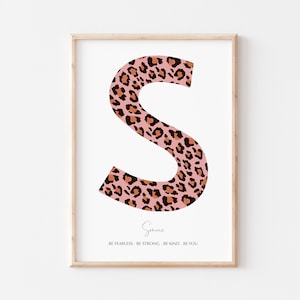 Estampado de inicial de leopardo, Impresión personalizada para guardería, Arte con letras para guardería, Decoración para guardería, Arte mural, Decoración inicial de animales para guardería, Estampado de leopardo