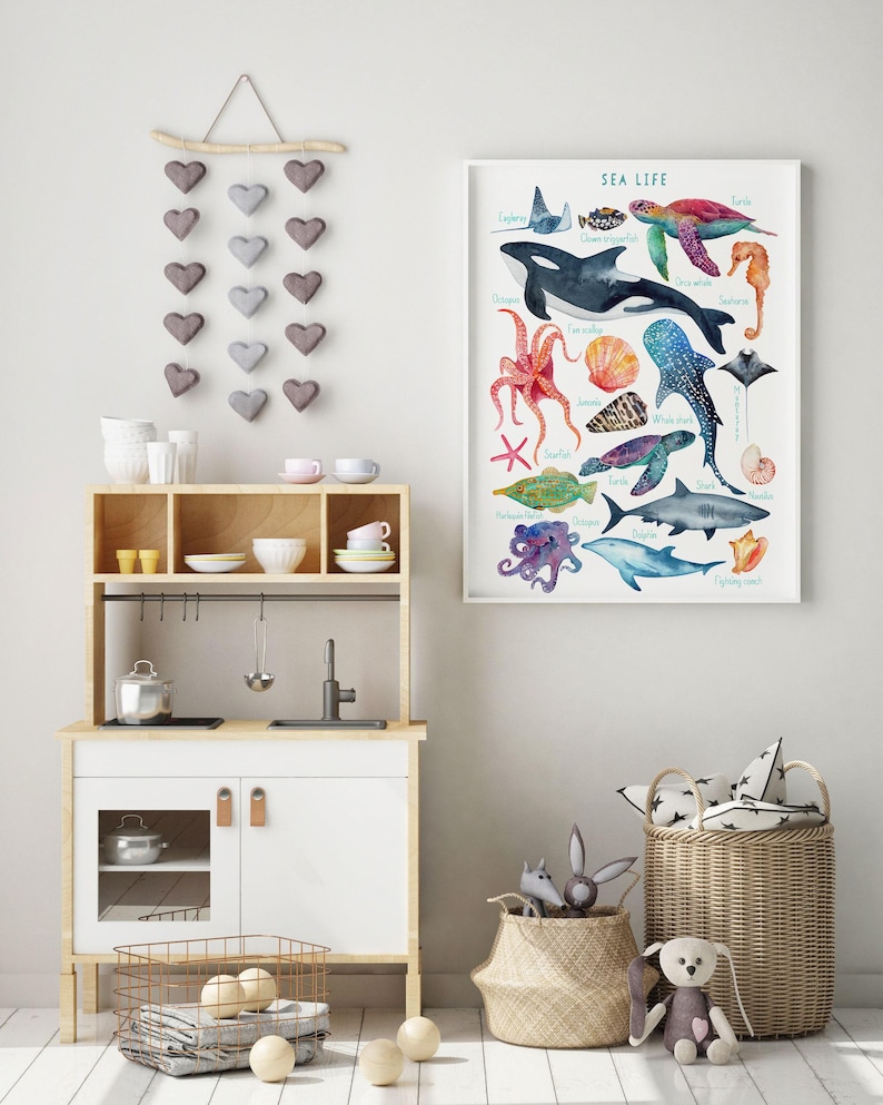Sea life Print, Nursery Ocean decor, Ocean Animals Poster, Nursery Wall Art, Children's Wall Art Print, Kids Posters, Nursery Art image 8