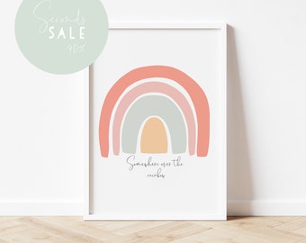 UK only, SECONDS SALE, Coral Rainbow, rainbow poster, baby girl nursery decor, Girls room decor, pastel nursery, quote poster