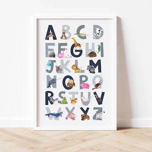 Animal alphabet print, Animal nursery prints, Kids room wall art, Childrens bedroom wall decor, Nursery wall art framed, Nursery decor