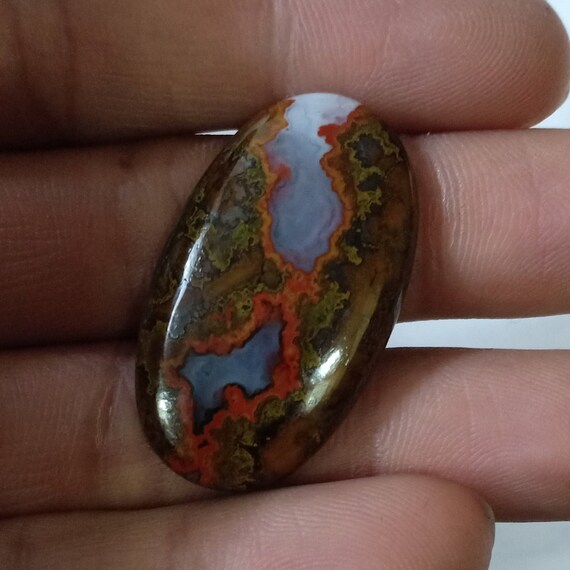 Natural Moroccan Seam Agate 24x41x5 mm pear shape gemstone