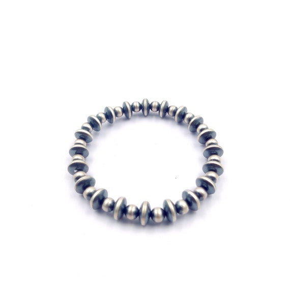 ナバホパール92.5スターリングシルバーブレスレット - 5 mmラウンド +