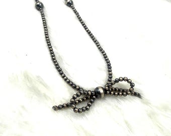Navajo Pearl bow necklace desert pearl silver pearl Choker Necklace, 4mm-8mm beads length 18+2 with extender chain 2 inch