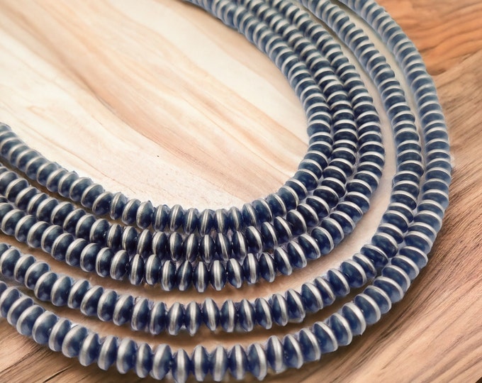 Featured listing image: Navajo pearl saucer 6 mm oxidized 92.5 Sterling Silver, southwestern Choker necklace  length available 14" to 24" with extender chain