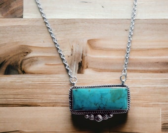 Handmade Turquoise Bar Necklace: Sterling Silver Southwest Jewelry
