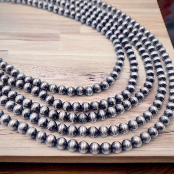 4mm Sterling Silver Pearl Style Beaded Necklace w/ 2 inch  925 Sterling Silver 4mm Navajo Pearls 18” with a 2” Extender display picture 1