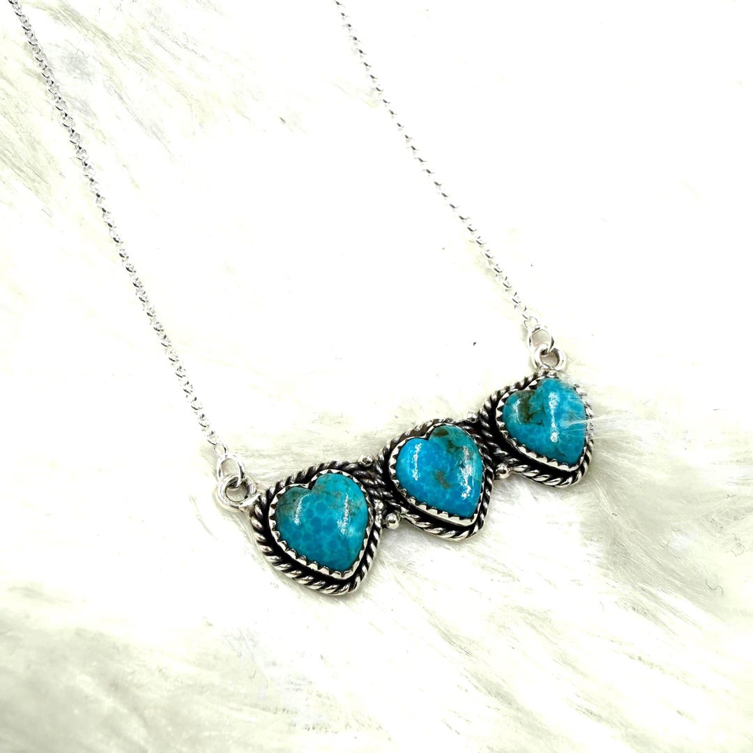 Kingman Turquoise Stone Heart Necklace: Southwest Sterling Silver, 18 ...