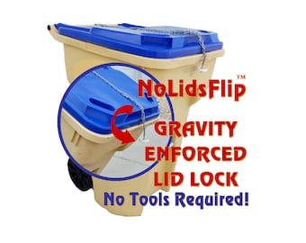 Gravity Enforced Trash Can Lid Lock: Windproof, Animal Resistant, Opens Automatically for Dumping