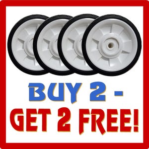 New 6" Plastic Wheels with Rubber Diamond Tread, Hamlin 1/2" Hub For Lawnmowers, Wagons, Carts or Crafts - BUY 2 GET 2 FREE!