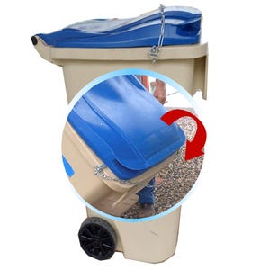 HEAVY DUTY Trash Can Lid Lock No Drill Holes Required, Opens Automatically for Dumping, Keeps Animals Out, Wind Proof