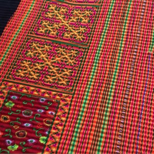 18.5”x2  yards Hmong hand cross stitch embroidery fabric vintage ( 624C)
