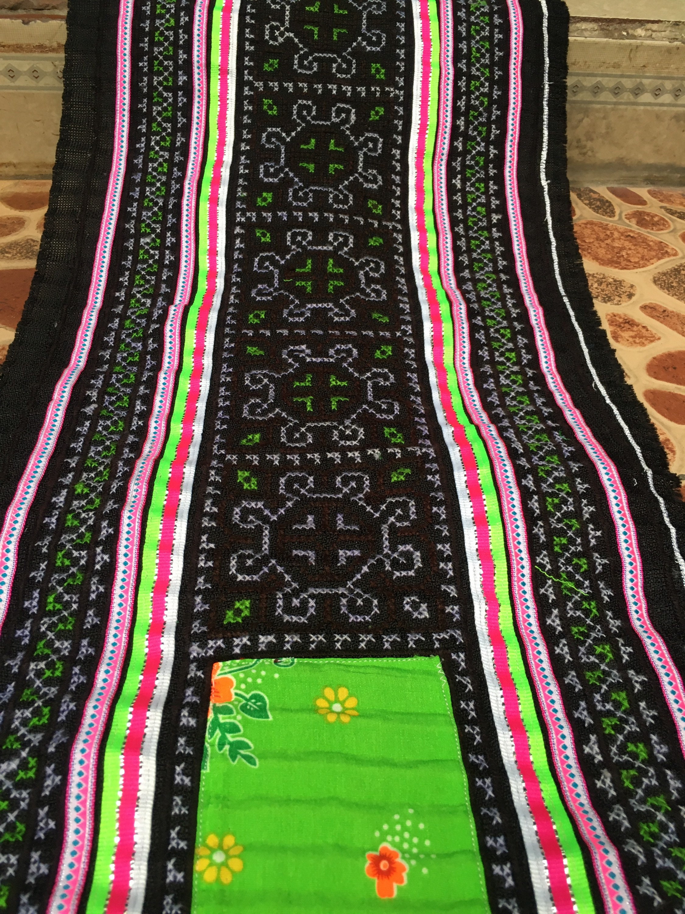 11”x2 Yards Hand Cross Stitch Embroidery Hmong Fabric Vintage
