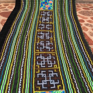 11.5”x 1.85 yards hand cross stitch embroidery Hmong fabric vintage ( 11D)