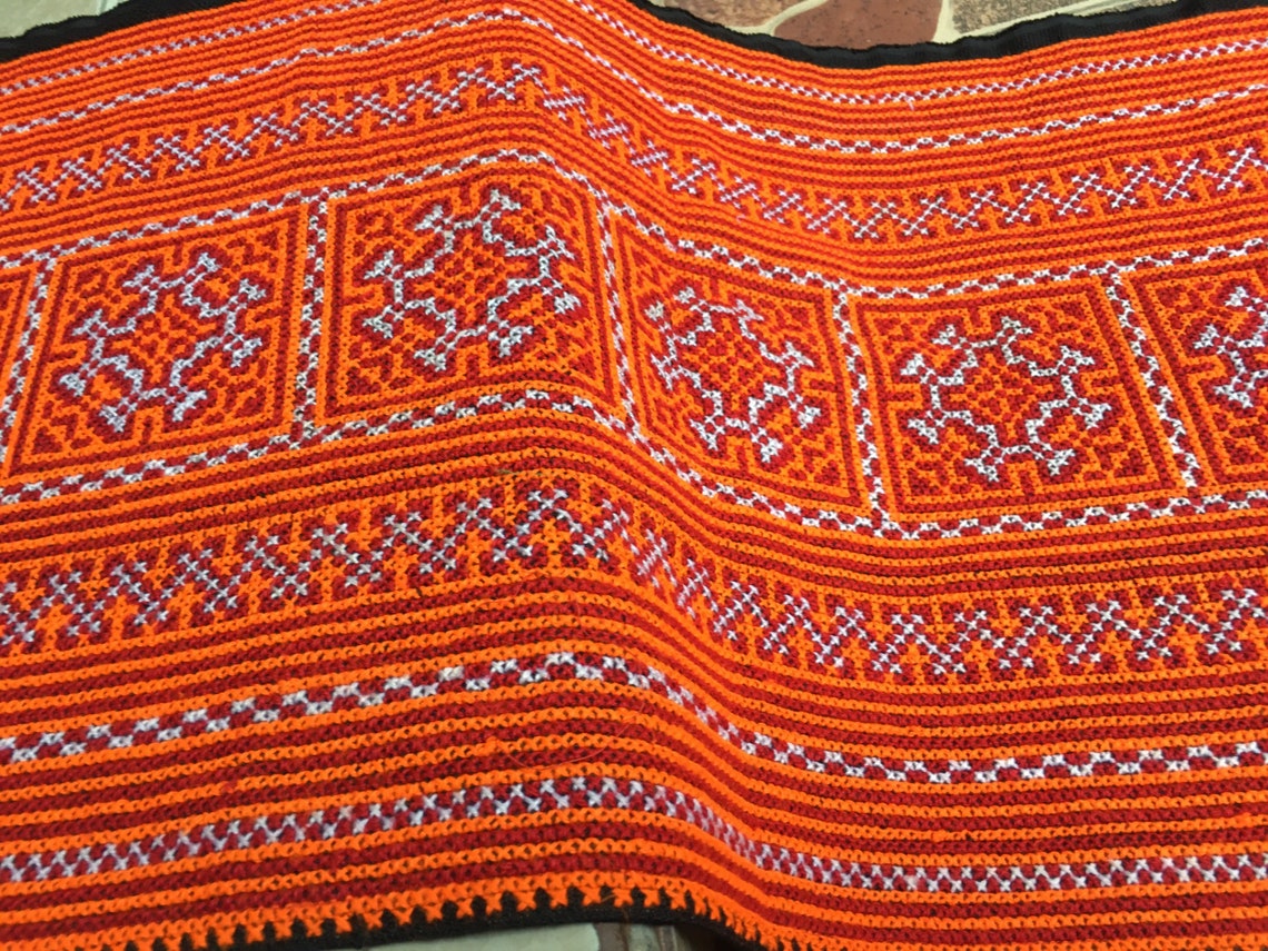 2 Yards Hmong Hand Cross Stitch Embroidery Fabric Vintage Etsy