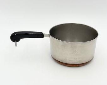 Taza medidora Revere Ware de 1 taza, cacerola con fondo de cobre y acero inoxidable vintage