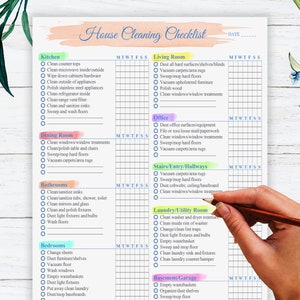 Printable House Cleaning Checklist - Weekly cleaning schedule - Cleaning by Rooms *Editable* instant download