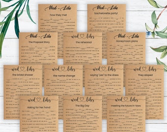 12 in 1 Wed-Libs wedding Mad Libs Games, Printable Instant Download Bridal Shower Games .Rustic, Kraft, Wedding Games