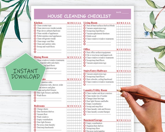 Weekly Cleaning Checklist Printable Instant Download PDF Home Décor ...
