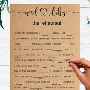 Wed-Libs The Rehearsal Wedding Mad Libs Game, Printable Instant Download Bridal Shower Games .Rustic, Kraft, Funny, Wedding Games