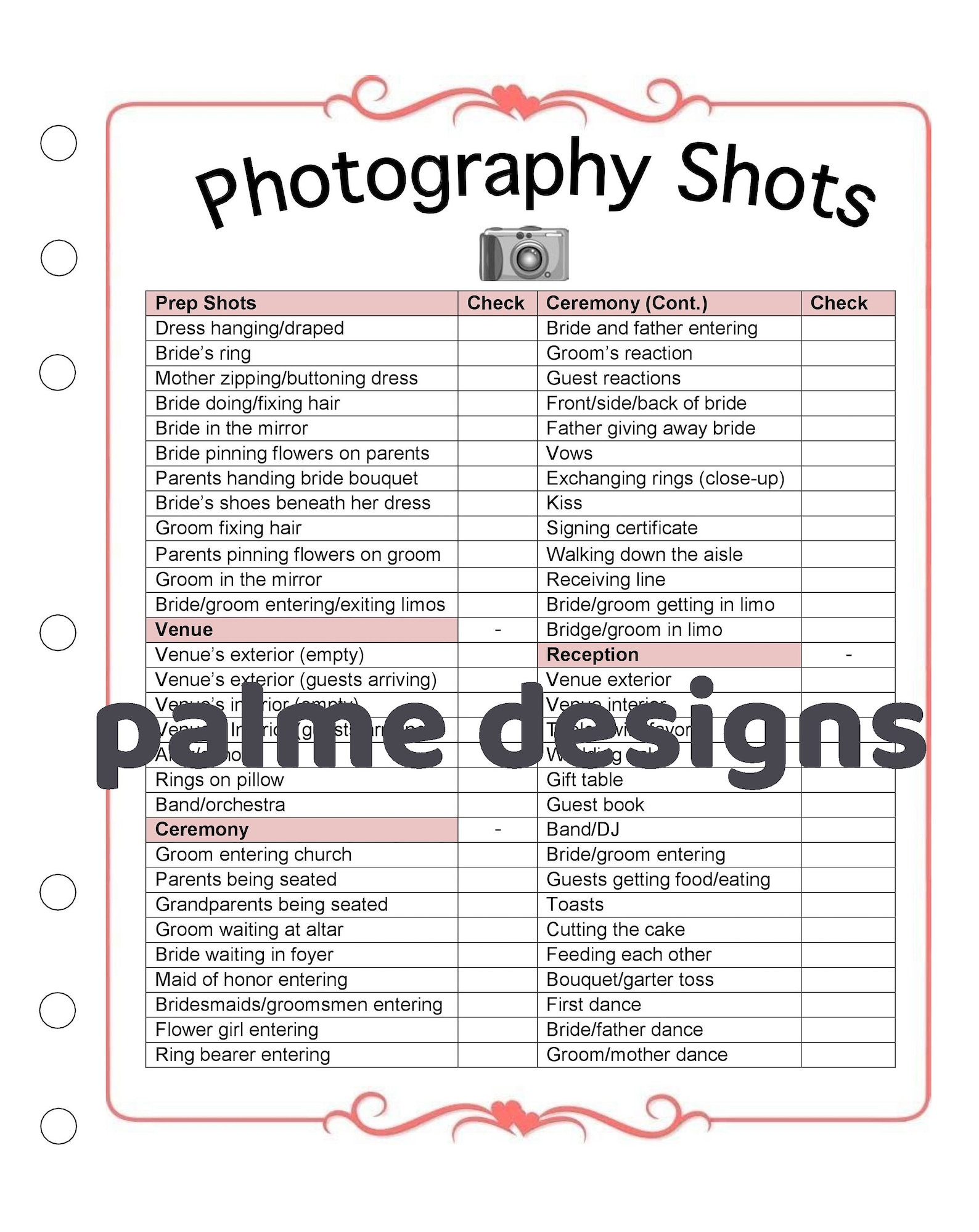 wedding photography checklist template wedding photographer etsy