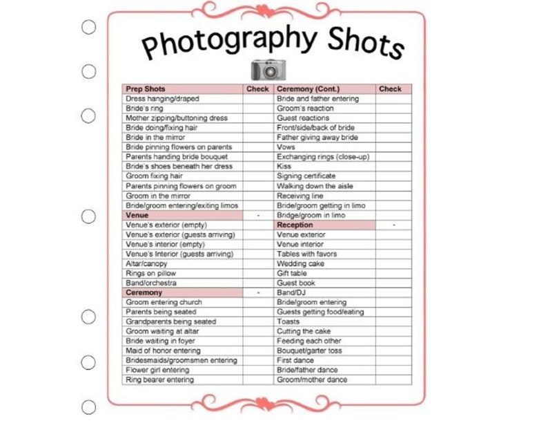 wedding photography checklist template wedding photographer etsy