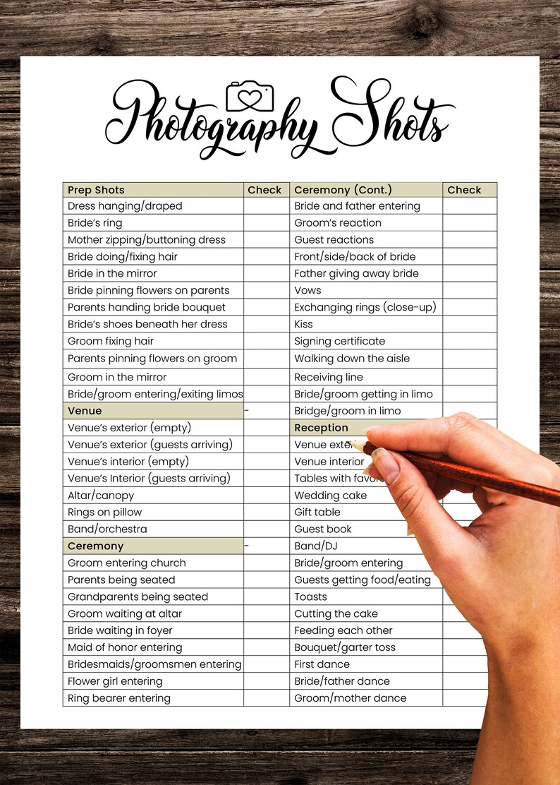Wedding Photography Checklist Template, Wedding Photographer Business ...