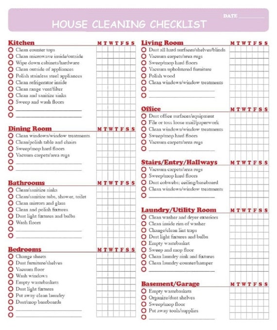 Printable House Cleaning Checklist Weekly Cleaning Checklist Cleaning By Rooms Instant Download