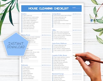 Weekly Printable House Cleaning Checklist, Weekly schedule, Cleaning by Rooms, Editable File, instant download