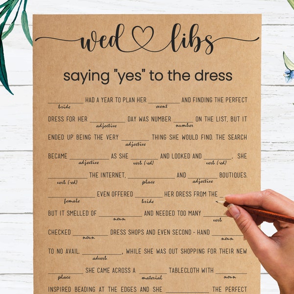 Wed-Libs Saying Yes To The Dress Wedding Mad Libs Game, Printable Instant Download Bridal Shower Games .Rustic, Kraft, Funny - PDF