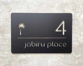House Numbers | House Number Signs | Housewarming Gift | Letterbox Numbers | Mailbox Address Sign Signage Plaque | Palm Tree Cutout 30x20cm