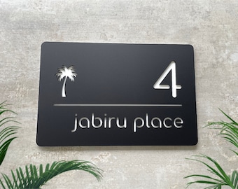 House Numbers | House Number Signs | Housewarming Gift | Letterbox Numbers | Mailbox Address Sign Plaque | Palm Tree with Backing 30x20cm