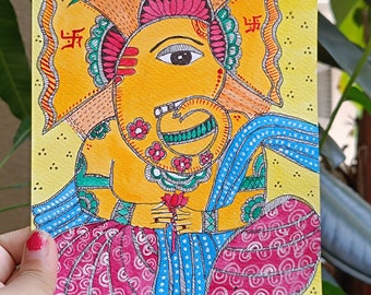 Madhubani Painting of Ganesha, handmade painting, wall art painting, Ganesha painting, Ganapati Painting